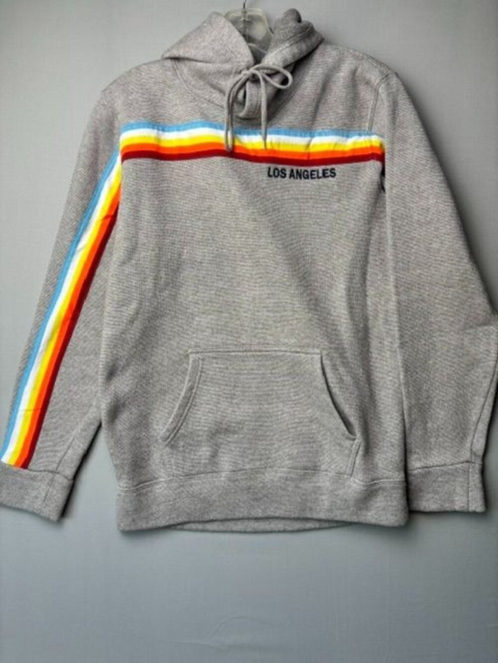 Nice Los Angeles Rainbow Stripe Hoodie Gray Pullover Sweatshirt Women's Small
